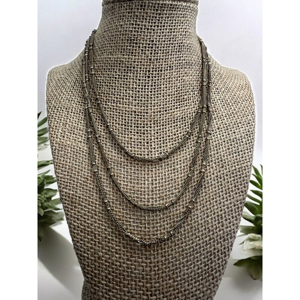 Vintage Crown Trifari Necklace Gold Tone 3 Strand Layered Gold Bead Stations 17"